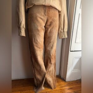 Vintage Suede Ombré Camel Pants High Waist Bootcut Woven Leather Festival Boho